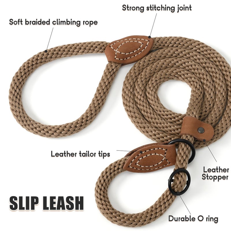 Mile High Life Slip Leads for Dogs | Heavy Duty Dog Training Leash | 5 Feet No Pull Slip Leashes w Leather Tip | Brown Rope Lead for Dogs Outside - Image 4